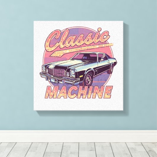 Nostalgic Synthwave Sunset Car Canvas Afdruk (Insitu (Houten vloer))