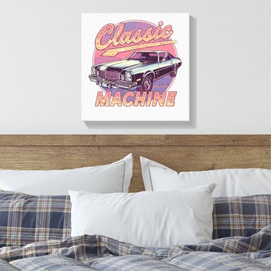 Nostalgic Synthwave Sunset Car Canvas Afdruk (Insitu (Slaapkamer))