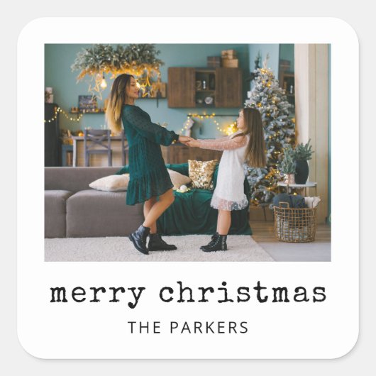 Nostalgic Type | Merry Christmas Family Photo Vierkante Sticker (Voorkant)