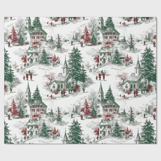 Nostalgic Vintage Red Green Christmas  Cadeaupapier (Vlak)