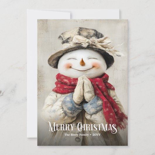 Nostalgic Watercolor Red White Christmas Snowman Feestdagenkaart (Voorkant)