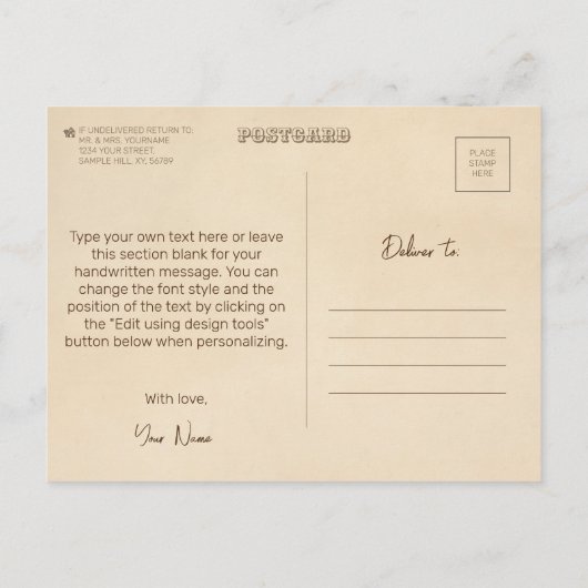 Nostalgie. Grunge foto-effect Sjabloon  Briefkaart (Achterkant)