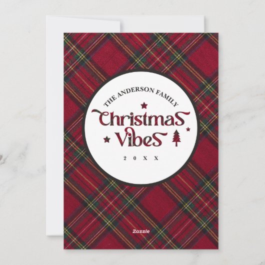 Nostalgie Los: Retro Kerstmis Vibes Tartan Feestdagenkaart (Achterkant)