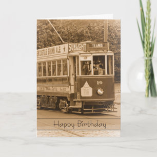 , nostalgie, Retro Birthday-kaart - oude tram Kaart
