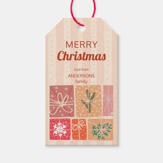 Nostalgie retro Kerstmis gestript gepersonaliseerd Cadeaulabel (Voorkant)