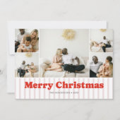 Nostalgie Retro Kerstmis Rode Gestreepte 7 Foto Feestdagenkaart (Voorkant)