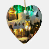 Nostalgisch bergdorp tegen sneeuwscene keramisch ornament (Rechts)