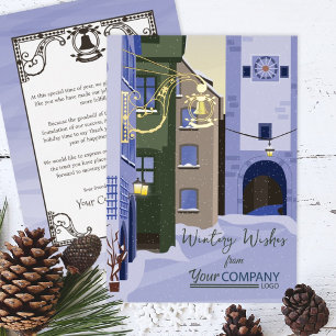Nostalgisch Blauw Goud Kerstmis met Bedrijfslogo Folie Feestdagenkaart