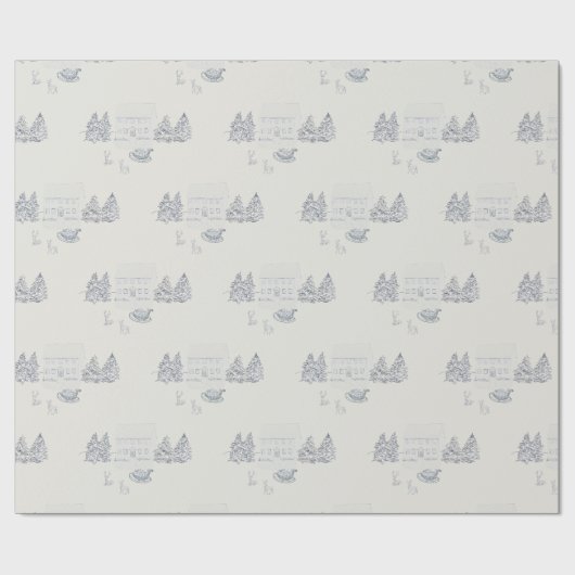Nostalgisch Blauw Kerstfeest Cadeaupapier (Vlak)