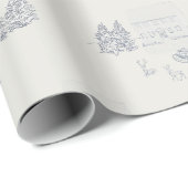 Nostalgisch Blauw Kerstfeest Cadeaupapier (Rol Hoek)