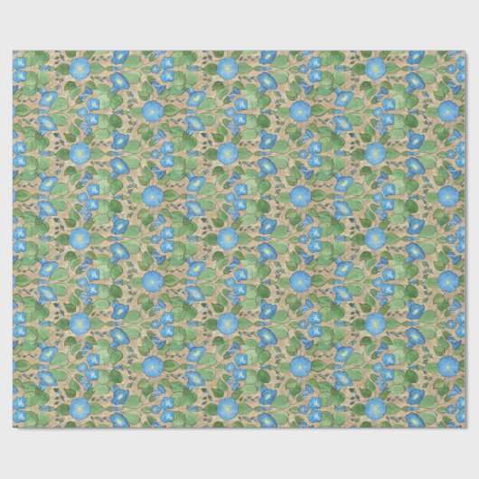 Nostalgisch Blauw Morning Glory Wrapping Papier (Vlak)