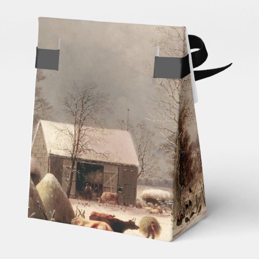Nostalgisch Boerderij Landschap in Winter Favor Bo Bedankdoosjes (Achterkant)