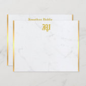 Nostalgisch Calligrafisch Goud Monogram Marmer Notitiekaartje (Voorkant / Achterkant)