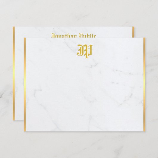 Nostalgisch Calligrafisch Goud Monogram Marmer Notitiekaartje (Voorkant / Achterkant)