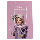 Nostalgisch en paarse perfect meisje Vrolijk Kerst Medium Cadeauzakje (Achterkant)