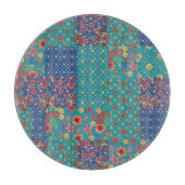 Nostalgisch Faux Patchwork Rond Glass Cutting Boar Snijplank (Voorkant)