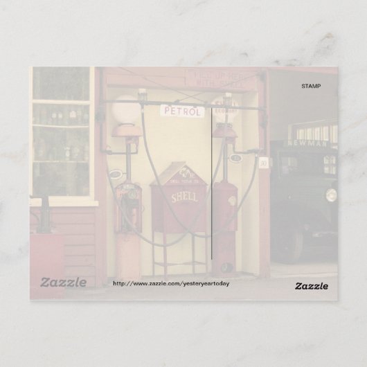 Nostalgisch gasstation briefkaart (Achterkant)