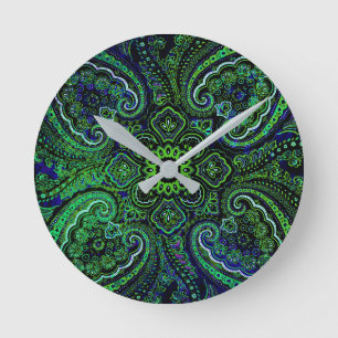 Nostalgisch groen paisleymotief ronde klok
