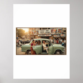 Nostalgisch India uit de jaren 70: Ambassador Auto Poster