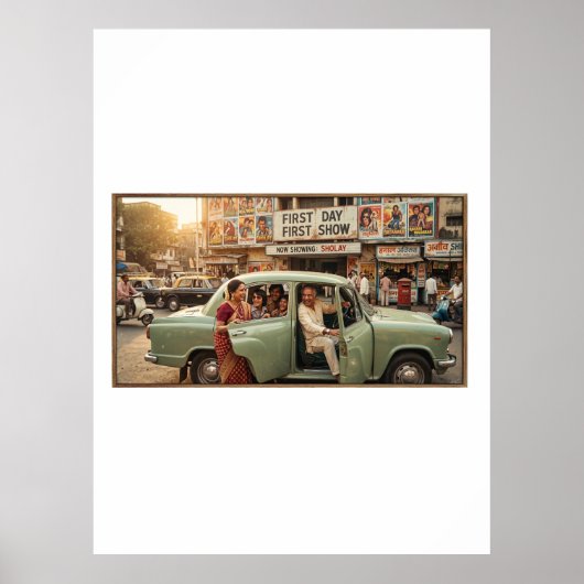 Nostalgisch India uit de jaren 70: Ambassador Auto Poster (Voorkant)