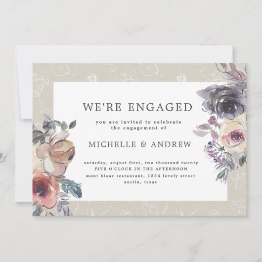 Nostalgisch Indigo Blush floral verloving Kaart (Voorkant)