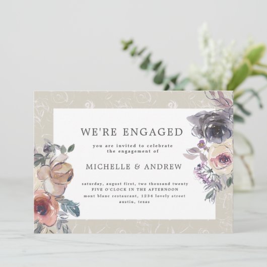 Nostalgisch Indigo Blush floral verloving Kaart (Staand voorkant)