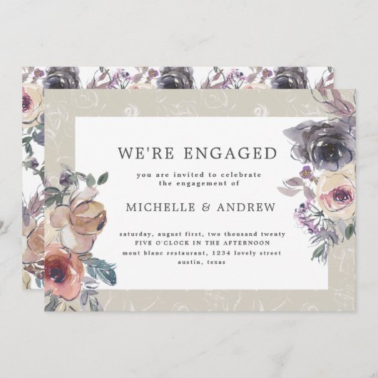 Nostalgisch Indigo Blush floral verloving Kaart (Voorkant / Achterkant)