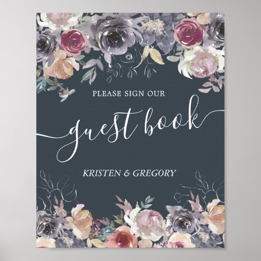 nostalgisch indigo blush floral Weddenboek Poster (Voorkant)
