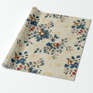 Nostalgisch kerstbloemeninpakpapier cadeaupapier