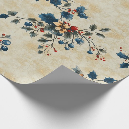 Nostalgisch kerstbloemeninpakpapier cadeaupapier (Hoek)