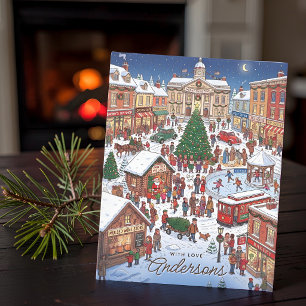 Nostalgisch Kerstmis-dorp Wimmelbilder Feestdagenkaart