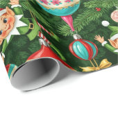 Nostalgisch Kerstmis: Elfen & Versieringen Cadeaupapier (Rol Hoek)