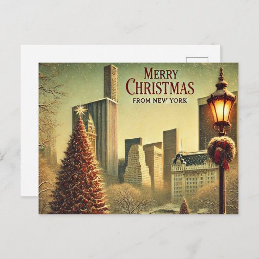 Nostalgisch kerstontwerp uit New York Feestdagenkaart (Voorkant / Achterkant)