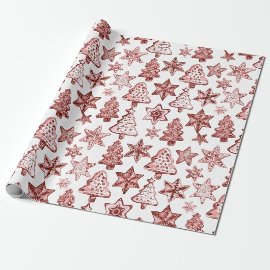 Nostalgisch Kerstrood Cadeaupapier (Uitgerold)