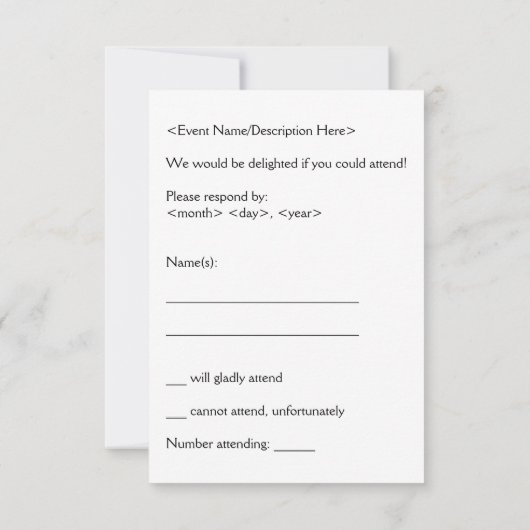 Nostalgisch, klassiek "R.S.V.P." Kaart (Achterkant)