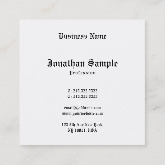 Nostalgisch klassieke look Old Style Text Minimal Vierkante Visitekaartje (Achterkant)