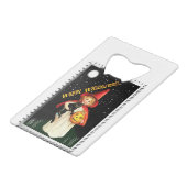 Nostalgisch klein meisje, Jack-o’-lantaarn en kat Creditkaart Flessenopener (Achterkant Gekanteld)