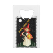 Nostalgisch klein meisje, Jack-o’-lantaarn en kat Creditkaart Flessenopener (Achterkant)