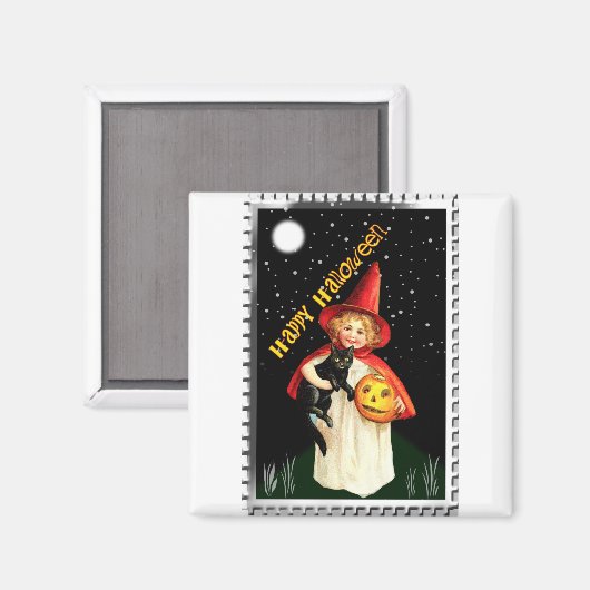 Nostalgisch klein meisje, Jack-o’-lantaarn en kat Magneet (Voorkant / Achterkant)