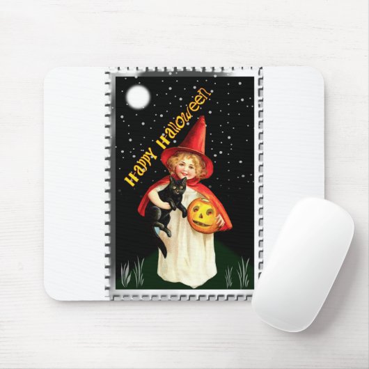 Nostalgisch klein meisje, Jack-o’-lantaarn en kat Muismat (Met muis)