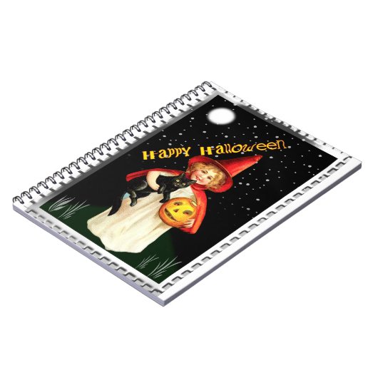 Nostalgisch klein meisje, Jack-o’-lantaarn en kat Notitieboek (Linkerzijde)