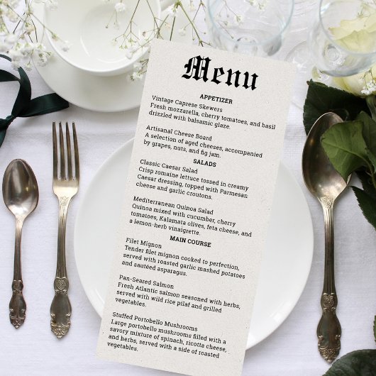 Nostalgisch Kranten Huwelijksmenu Menu