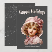 Nostalgisch meisje in roze kerstkaart (Voorkant / Achterkant)