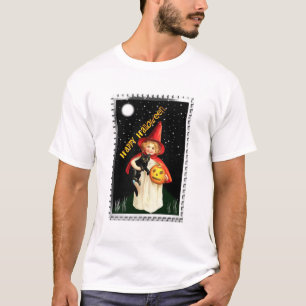 Nostalgisch Meisje, Jack-o'-lantaarn en Kat T-shirt