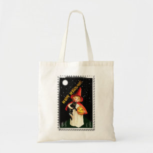 Nostalgisch Meisje, Jack-o'-lantaarn en Kat Tote Bag
