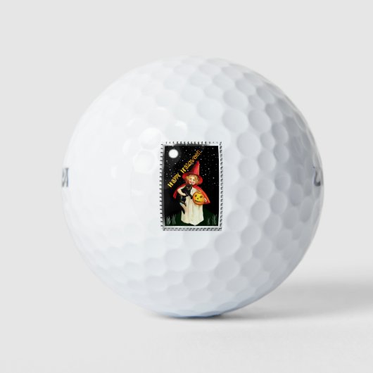 Nostalgisch Meisje, Jack-o'-lantern en Kat Golfballen (Voorkant)
