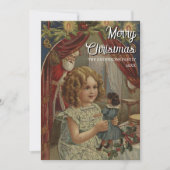 Nostalgisch  meisje, kerstman en pop feestdagenkaart (Voorkant)