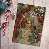 Nostalgisch  meisje, kerstman en pop feestdagenkaart