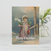 Nostalgisch  meisje van Lantern Scene Feestdagenkaart (Staand voorkant)