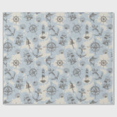Nostalgisch nautisch blauw patroon cadeaupapier (Vlak)